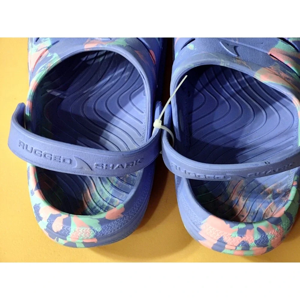 Rugged Shark Crocs Size 10 Youth Tie Dye Slip‎ on Clogs/Shoes-